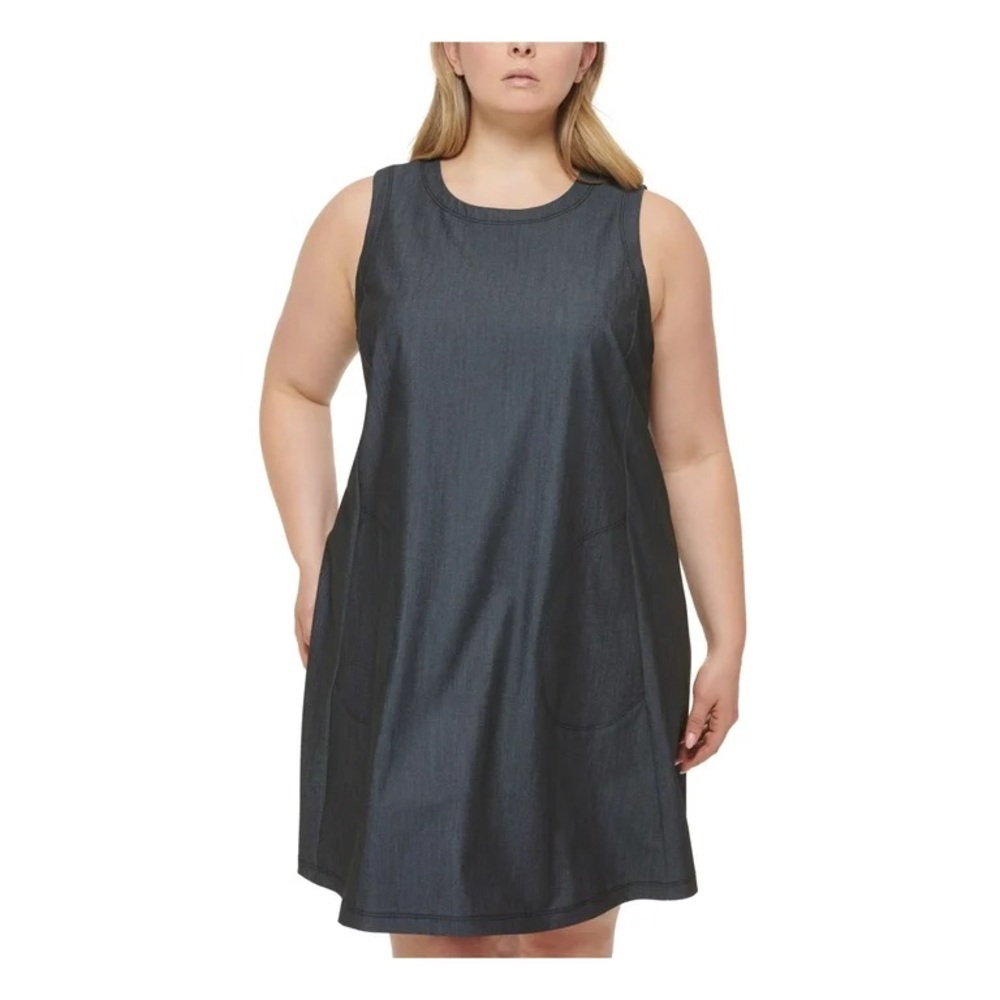 Women’s Calvin Klein Denim Shift Dress with Gold Zipper size 4